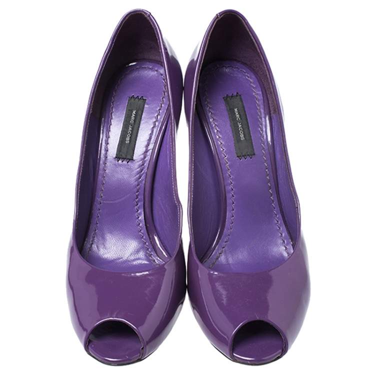 Pre Owned Marc Jacobs Purple Patent Leather Peep Toe Reverse Heel Pumps Size 38
