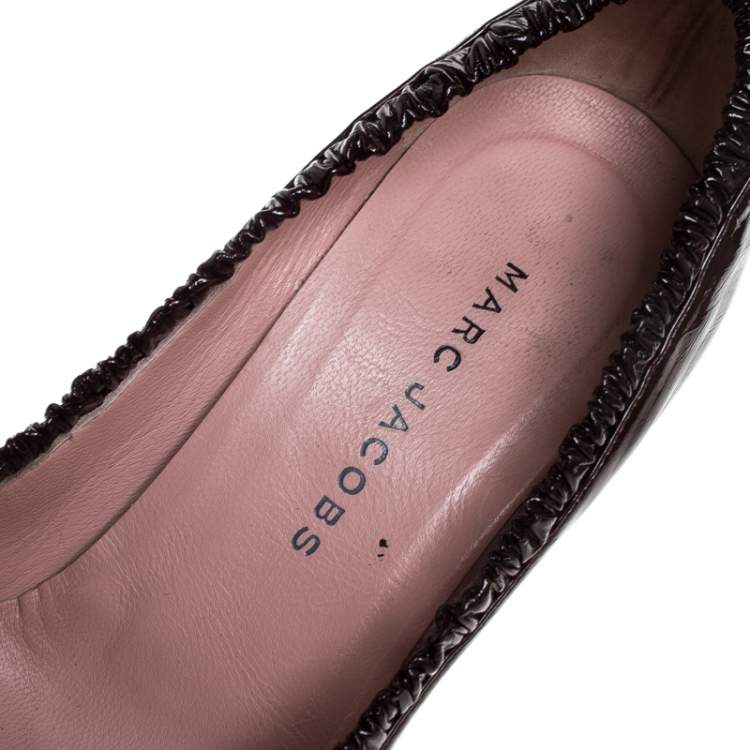 Pre Owned Marc Jacobs Burgundy Leather Bow Platform Pumps Size 37.5
