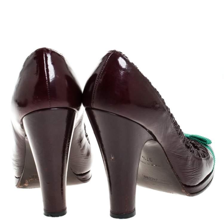 Pre Owned Marc Jacobs Burgundy Leather Bow Platform Pumps Size 37.5