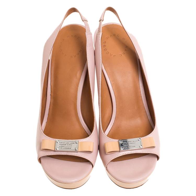 Pre Owned Marc by Marc Jacobs Blush Pink/Beige Leather Open Toe Slingback Sandals Size 38
