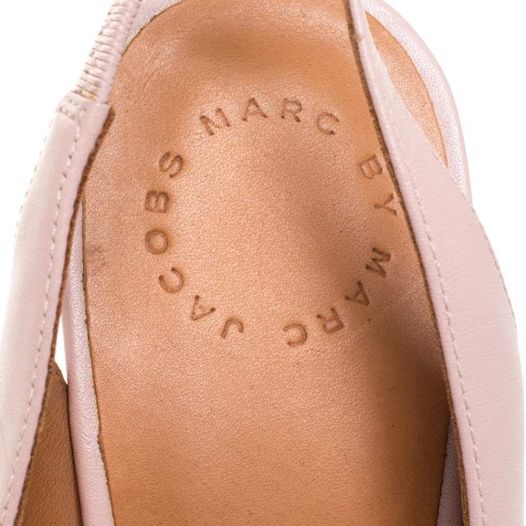Pre Owned Marc by Marc Jacobs Blush Pink/Beige Leather Open Toe Slingback Sandals Size 38