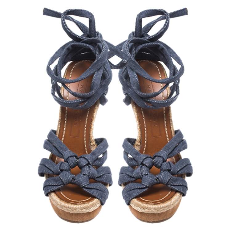 Pre Owned Marc Jacobs Blue Denim Platform Ankle Wrap Sandals Size 38