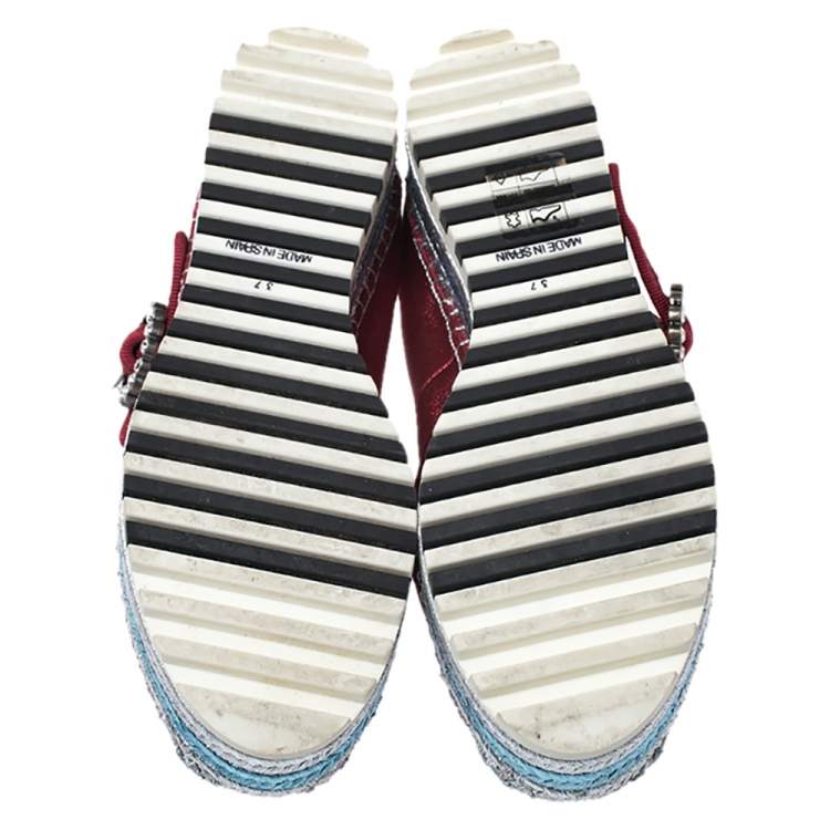 Pre Owned Marc Jacobs Metallic Red Leather Crystal Embellished Suzi Mary Jane Platform Sneakers Size 37