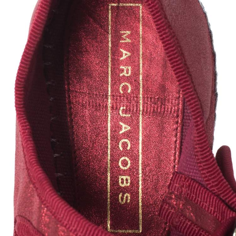 Pre Owned Marc Jacobs Metallic Red Leather Crystal Embellished Suzi Mary Jane Platform Sneakers Size 37