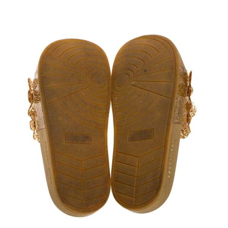 Pre Owned Marc Jacobs Gold Glitter Jelly Daisy Aqua Flower Flat Slides Size 39