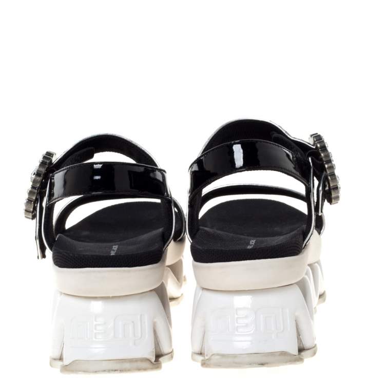 Pre Owned Marc by Marc Jacobs Black Python Embossed Leather Ninj Crystal Embellished Ankle Strap Sandals Size 38