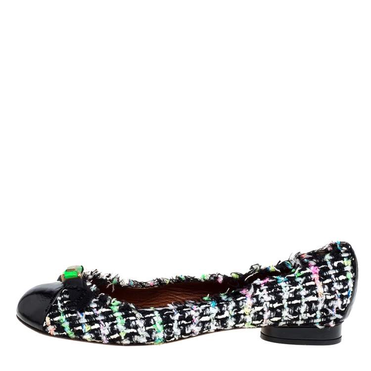 Pre Owned Marc Jacobs Multicolor Tweed And Patent Leather Crystal Embellished Ballet Flats Size 41