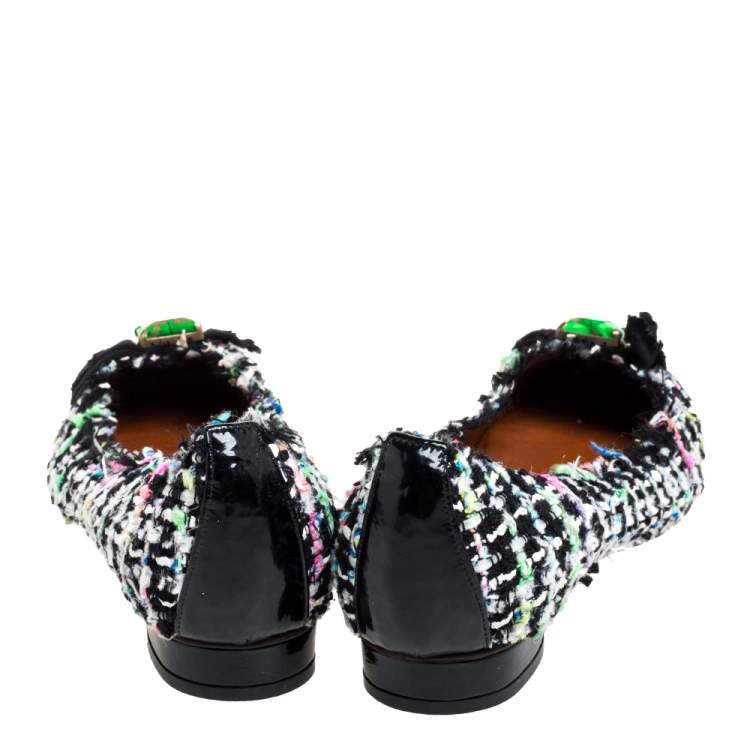 Pre Owned Marc Jacobs Multicolor Tweed And Patent Leather Crystal Embellished Ballet Flats Size 41