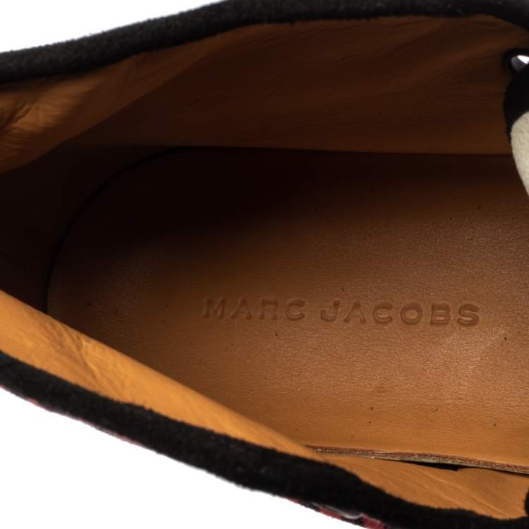 Pre Owned Marc Jacobs Pink/Black Canvas and Leather Striped Lace High Top Sneakers Size 41