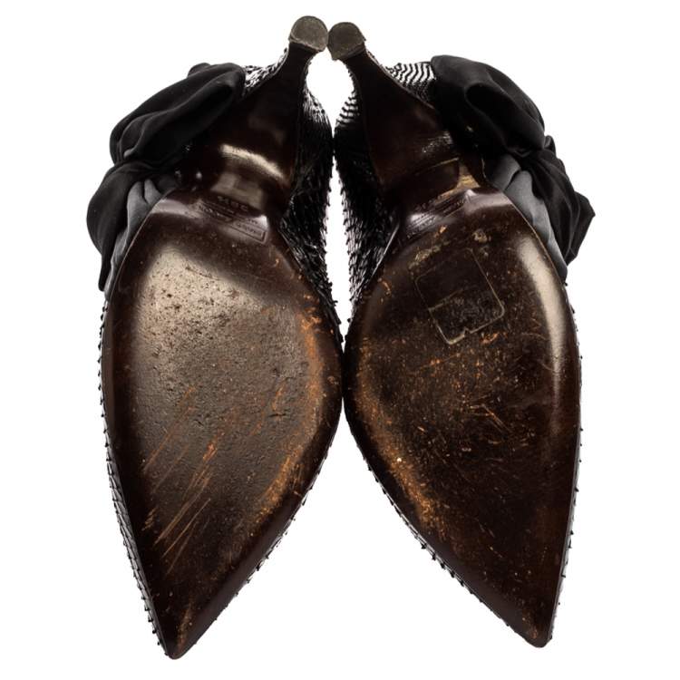 مملوكة مسبقًا Marc Jacobs Black Python Leather Side Bow Pointed Toe Pumps Size 39.5