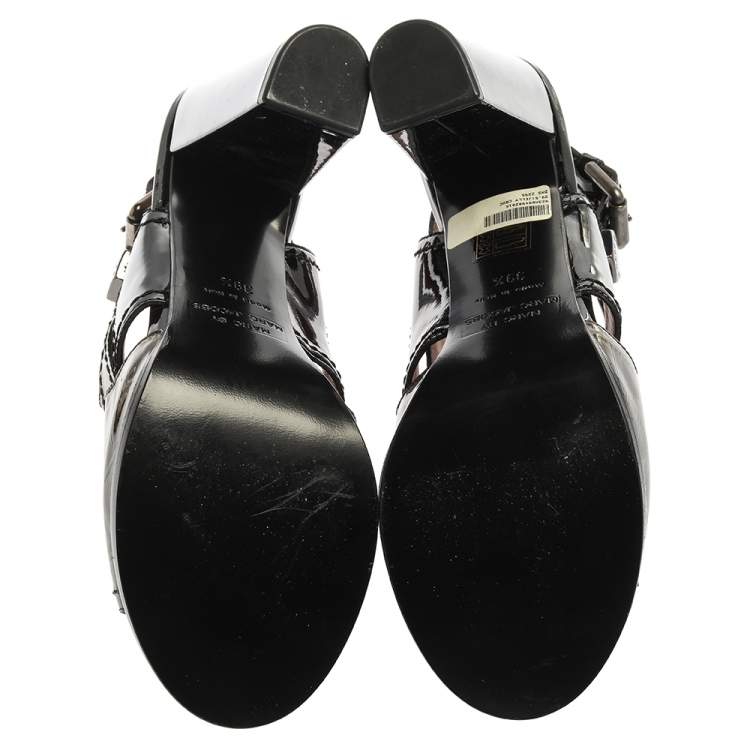 Pre Owned Marc Jacobs Green/Black Croc Embossed Patent Leather Slingback Sandals Size 39.5