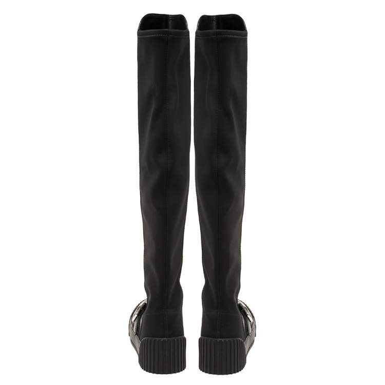 Pre Owned Marc Jacobs Black Leather and Neoprene Knee Length Boots Size 37