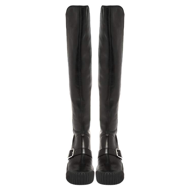 Pre Owned Marc Jacobs Black Leather and Neoprene Knee Length Boots Size 37