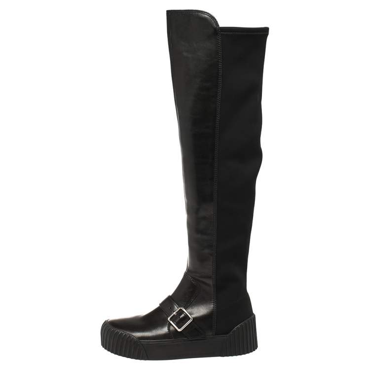 Pre Owned Marc Jacobs Black Leather and Neoprene Knee Length Boots Size 37
