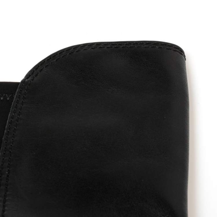 Pre Owned Marc Jacobs Black Leather and Neoprene Knee Length Boots Size 37