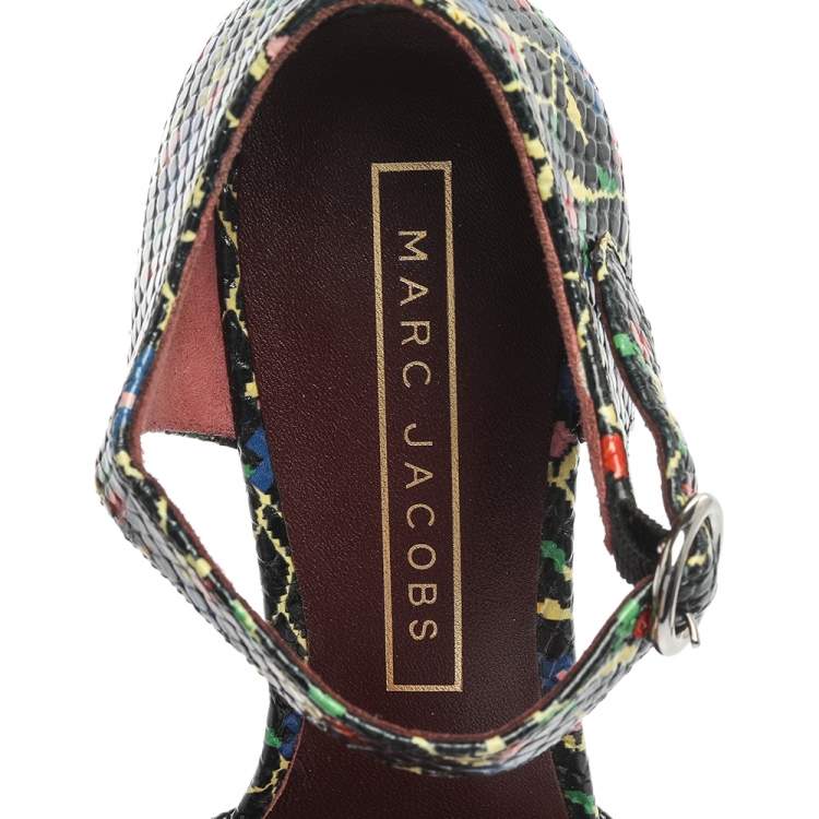 Pre Owned Marc Jacobs Multicolor Snake Embossed Leather Sky Floral Platform Sandals Size 38