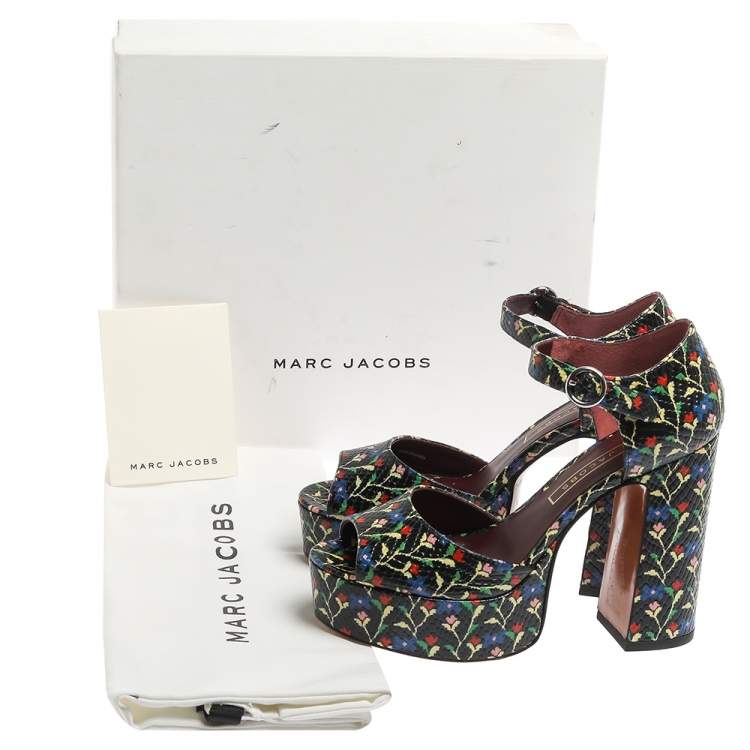 Pre Owned Marc Jacobs Multicolor Snake Embossed Leather Sky Floral Platform Sandals Size 38