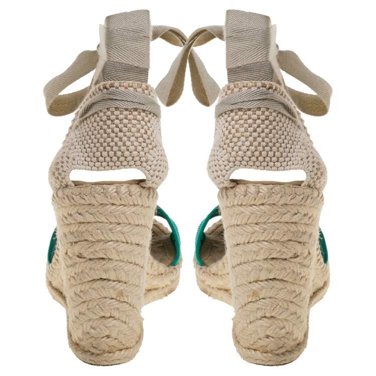 Pre Owned Marc Jacobs Multicolor Mesh And Woven Canvas Wedge Espadrilles Ankle Wrap Sandals Size 37