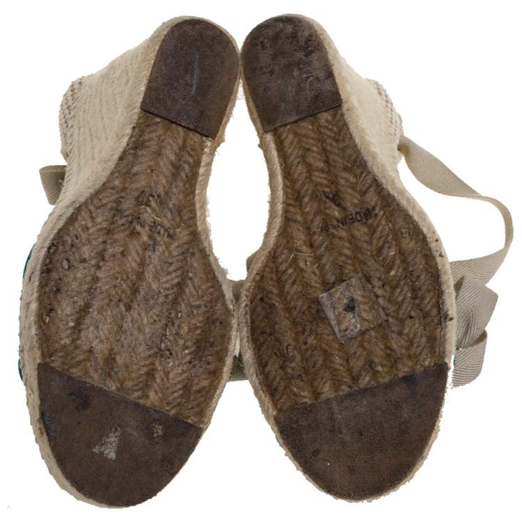 Pre Owned Marc Jacobs Multicolor Mesh And Woven Canvas Wedge Espadrilles Ankle Wrap Sandals Size 37