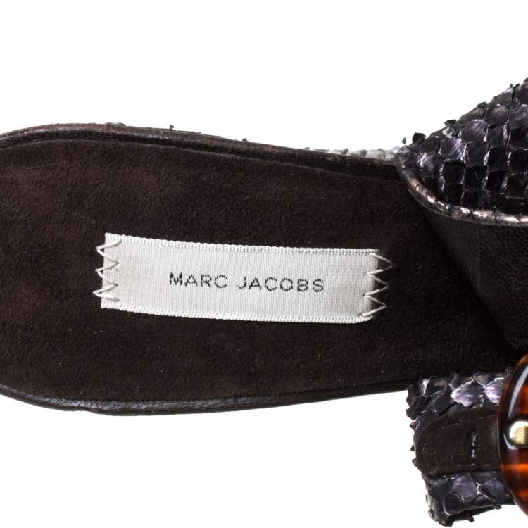 Pre Owned Marc Jacobs Black/Bronze Snakeskin Platform Sandals Size 38