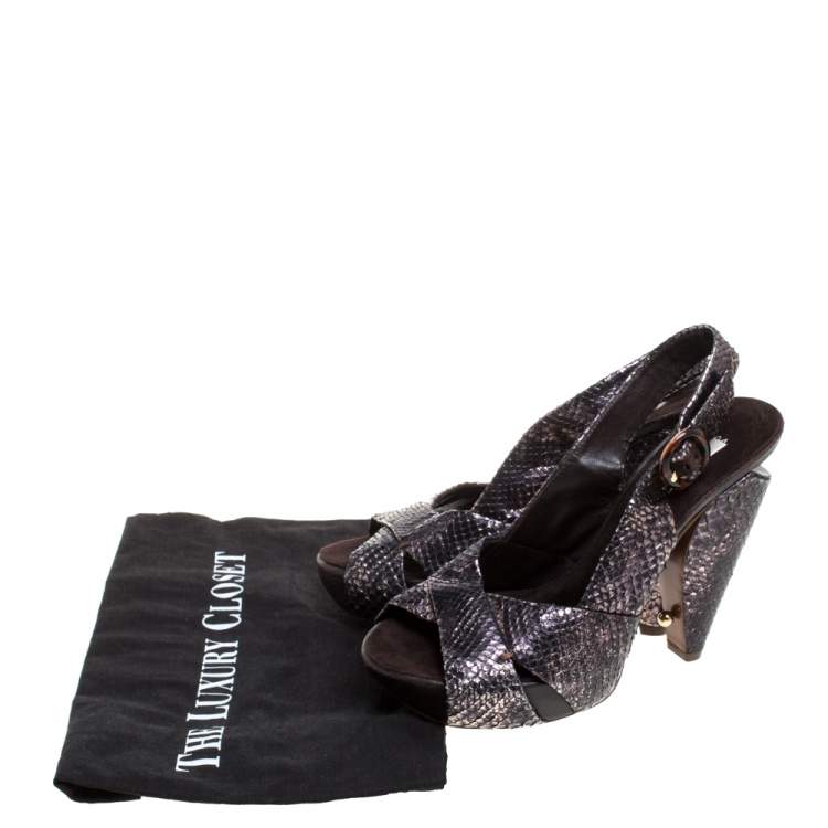 Pre Owned Marc Jacobs Black/Bronze Snakeskin Platform Sandals Size 38