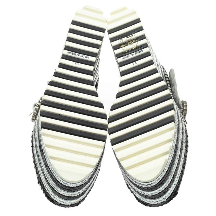 Pre Owned Marc Jacobs Metallic Silver Leather Crystal Embellished Suzi Mary Jane Platforms Espadrilles Size 38