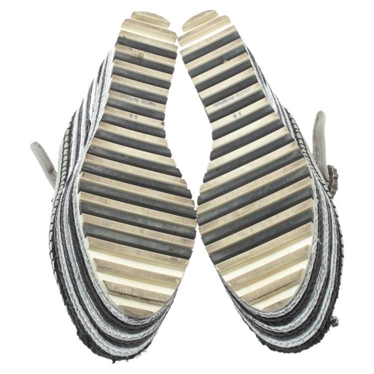 Pre Owned Marc Jacobs Metallic Silver Leather Crystal Embellished Suzi Mary Jane Platforms Espadrilles Size 36