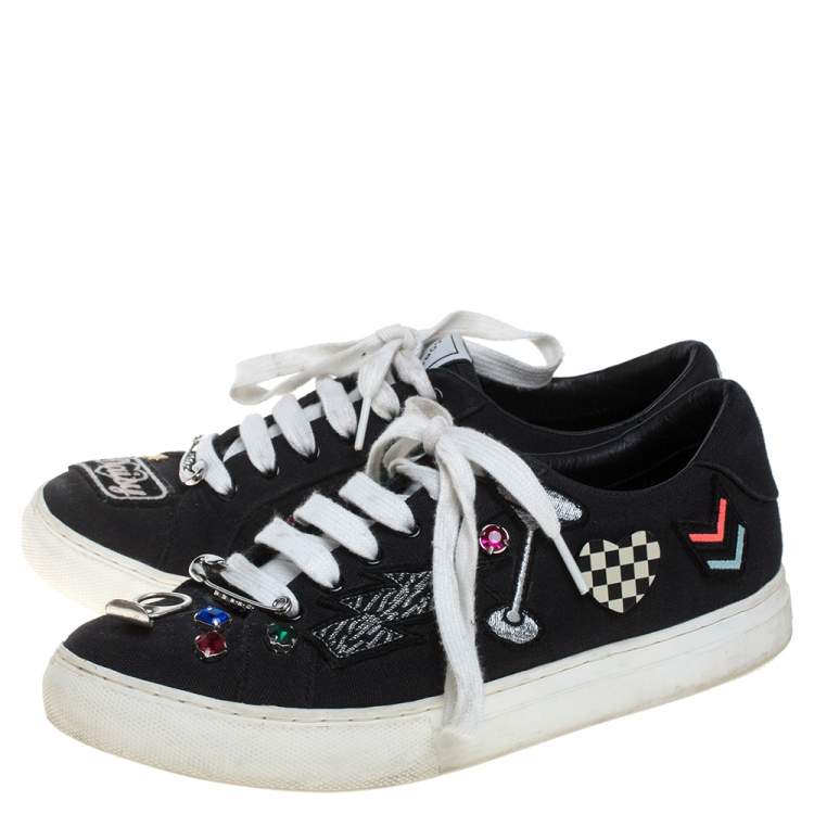 Pre Owned Marc Jacobs Black Canvas Patches And Embellished Low Top Sneakers Size 39