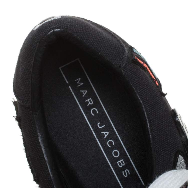 Pre Owned Marc Jacobs Black Canvas Patches And Embellished Low Top Sneakers Size 39