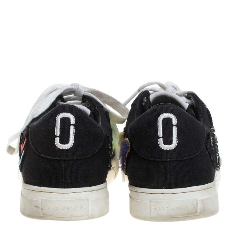 Pre Owned Marc Jacobs Black Canvas Patches And Embellished Low Top Sneakers Size 39