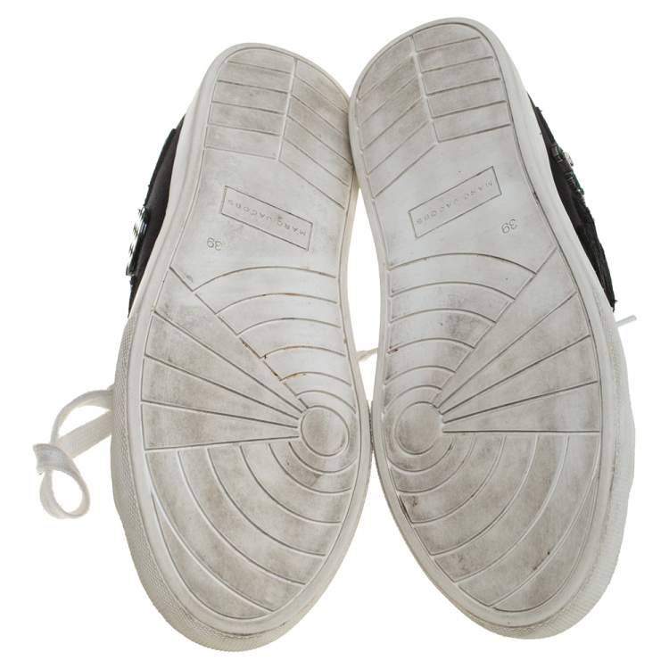 Pre Owned Marc Jacobs Black Canvas Patches And Embellished Low Top Sneakers Size 39
