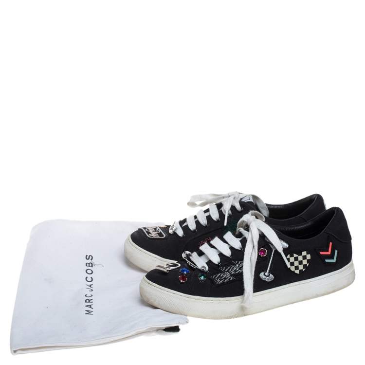 Pre Owned Marc Jacobs Black Canvas Patches And Embellished Low Top Sneakers Size 39