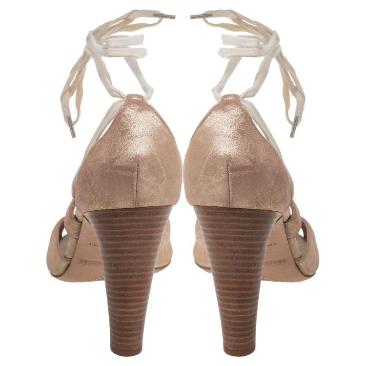 Pre Owned Marc Jacobs Metallic Bronze Leather Ankle Tie Pumps Size 40