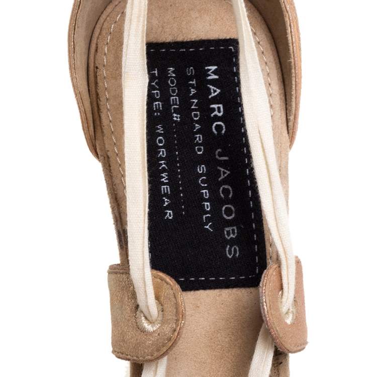 Pre Owned Marc Jacobs Metallic Bronze Leather Ankle Tie Pumps Size 40