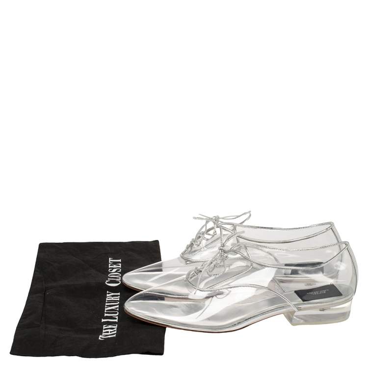 Pre Owned Marc Jacobs Silver PVC and Leather Transparent Clear Heel Oxfords Size 41