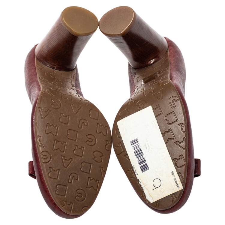 Pre Owned Marc By Marc Jacobs Burgundy Leather Bow  Wooden Heel Pumps Sze 38
