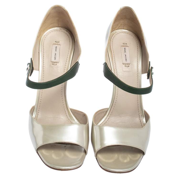 Pre Owned Marc Jacobs Pearl White Patent Leather Peep Toe Sandals Size 40