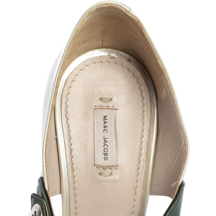 Pre Owned Marc Jacobs Pearl White Patent Leather Peep Toe Sandals Size 40