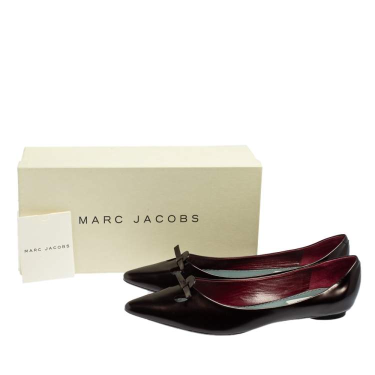 Pre Owned Marc Jacobs Dark Burgundy Leather Bow Pointed Toe Ballet Flats Size 38.5
