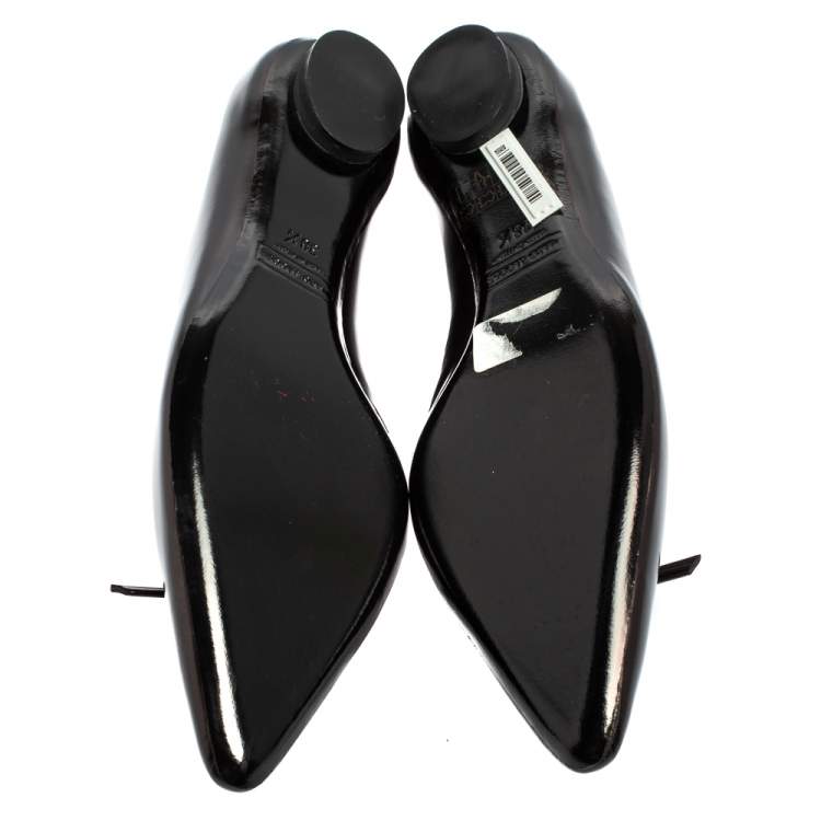 Pre Owned Marc Jacobs Dark Burgundy Leather Bow Pointed Toe Ballet Flats Size 38.5