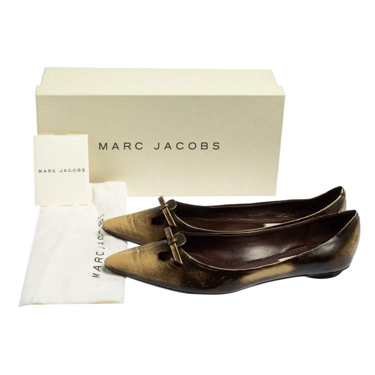 Pre Owned Marc Jacobs Two Tone Leather Bow Ballet Flats Size 38.5