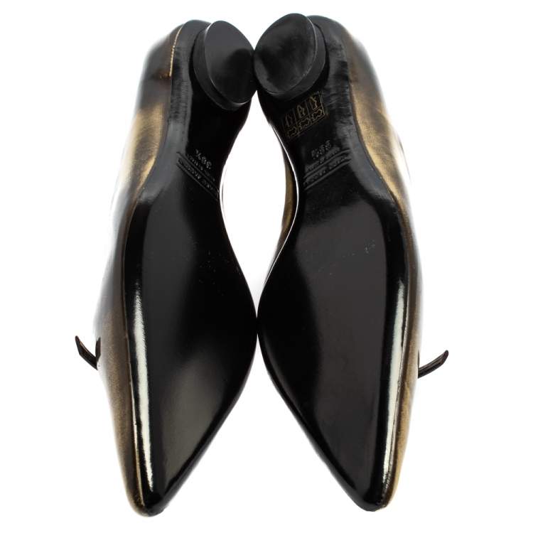 Pre Owned Marc Jacobs Two Tone Leather Bow Ballet Flats Size 38.5