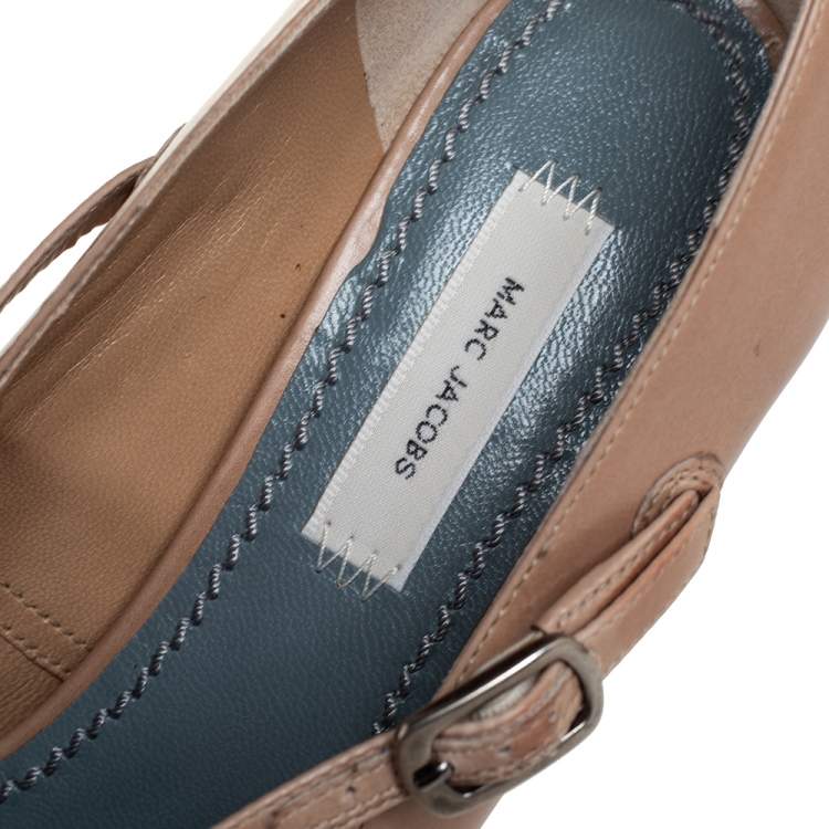 Pre Owned Marc Jacobs Beige Leather Mary Jane Pumps Size 39