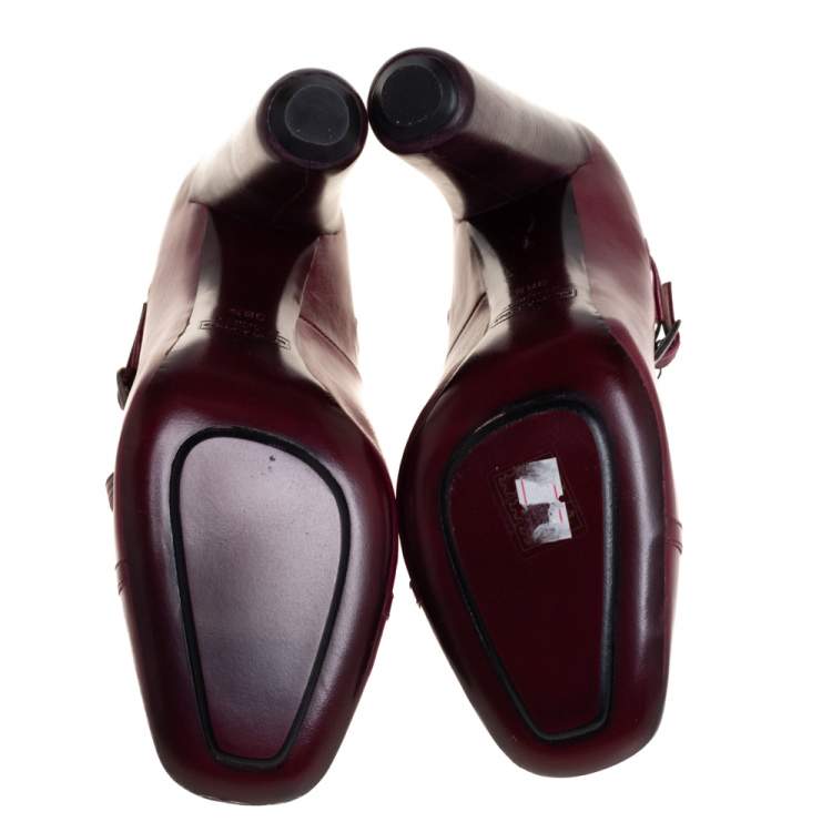 Pre Owned Marc Jacobs Burgundy Leather Mary Jane Pumps Size 38.5