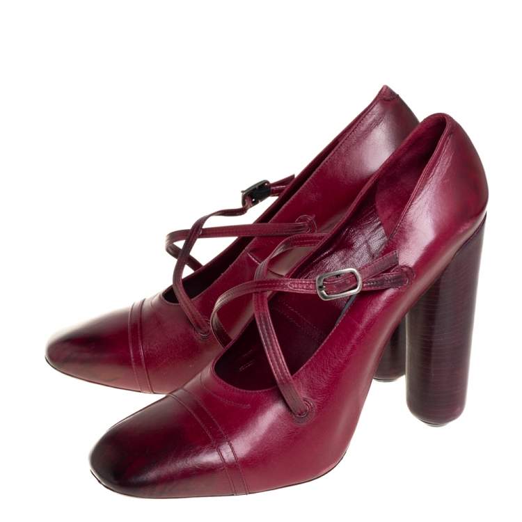 Pre Owned Marc Jacobs Burgundy Leather Mary Jane Pumps Size 38.5