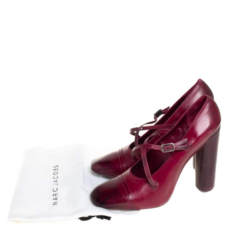 Pre Owned Marc Jacobs Burgundy Leather Mary Jane Pumps Size 38.5