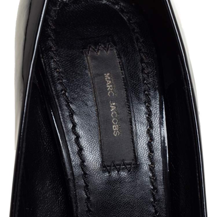 Pre Owned Marc Jacobs Black Patent Leather Peep Toe Reverse Heel Pumps Size 36