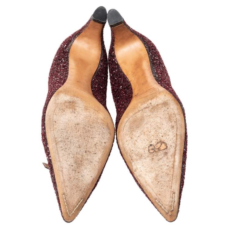 Pre Owned Marc Jacobs Burgundy Glitter Slip on Pumps Size 37