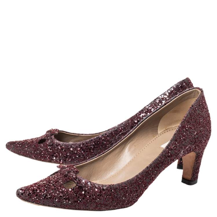Pre Owned Marc Jacobs Burgundy Glitter Slip on Pumps Size 37