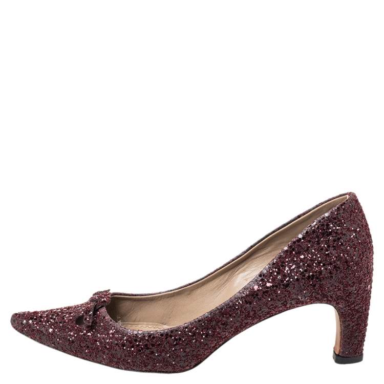 Pre Owned Marc Jacobs Burgundy Glitter Slip on Pumps Size 37